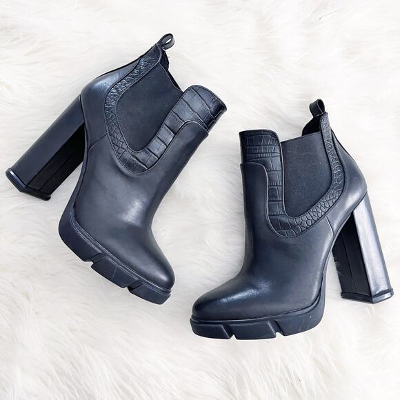Gianni Bini Black Leather Lug Sole Platform Booties - Picture 1 of 8